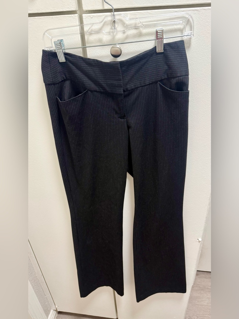 Express Black Pinstripe Straight Leg Trousers